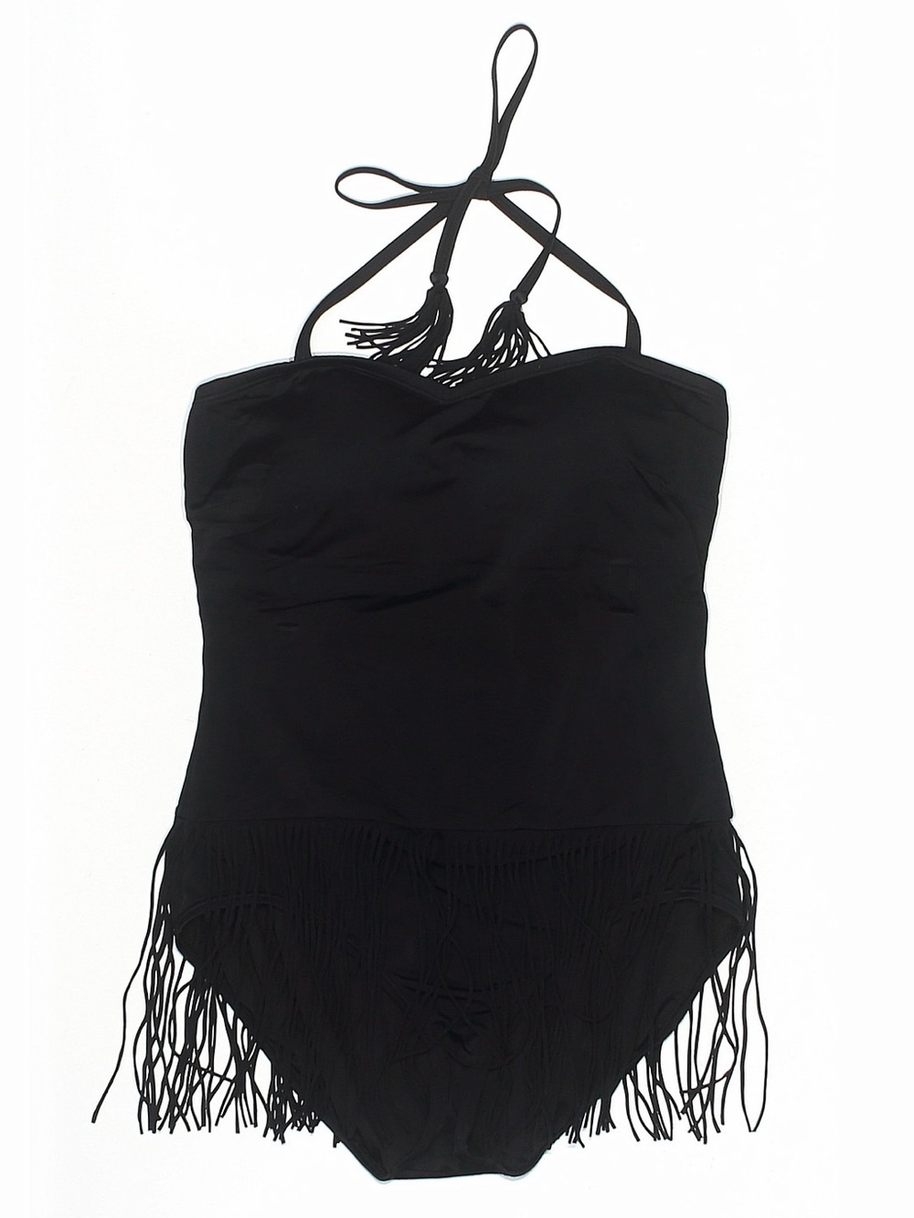 COCO RAVE Black Fringe Halter One-Piece Swimsuit - Excellent Condition - LG 36C